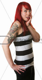 Surprised Cute Woman in Red Hair