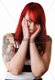 Smiling Woman With Doll Tattoo