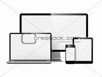 Modern Electronic Devices Isolated on White.