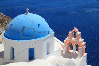 A church with a blue dome - Santorini