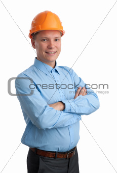 Businessman with construction helmet. Isolated on white