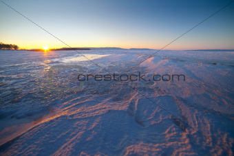 Beautiful winter landscape of sunrise