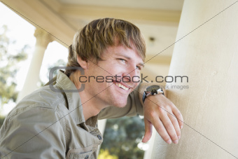 Handsome Smiling Young Adult Man Portrait Outside.
