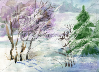 Watercolor Landscape Collection: Winter