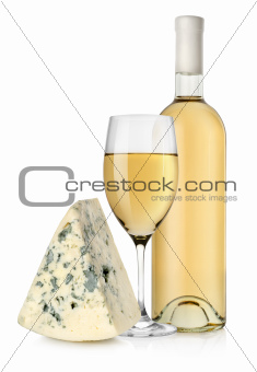 Wine bottle and blue cheese