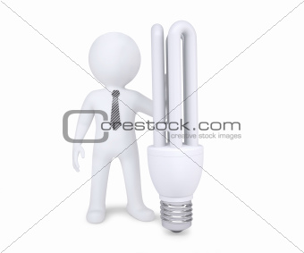 White man next to energy saving bulbs