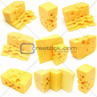 collection piece of cheese isolated on a white background