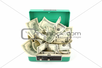 one hundred dollars banknotes in cash box