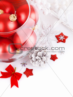 christmas red balls with festive tinsel