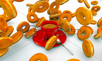 donuts falling on a cup of coofee