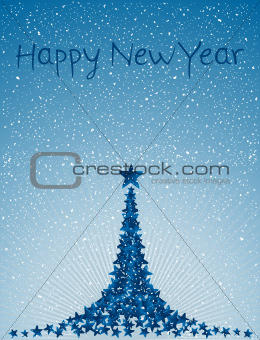 Christmas card with blue christmas tree of stars
