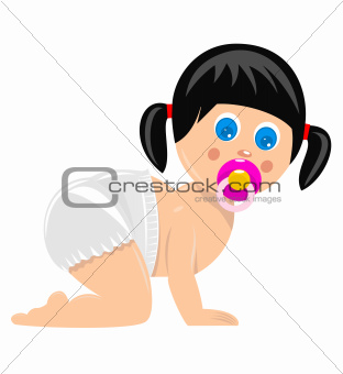 Crawling baby girl in diaper