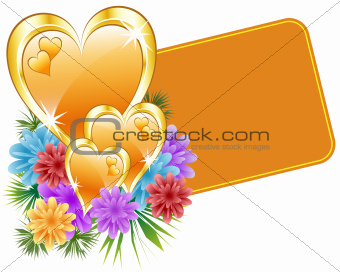 Valentine gold hearts and flowers