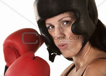 Woman Boxer with Gloves Close Up