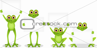frog cartoon collection with blank sign