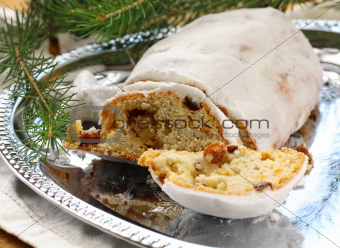 Traditional Christmas  stollen with dried fruits