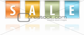 Sale word on colorful leather background insets