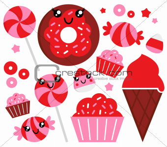 Cute strawberry candy set - red and pink