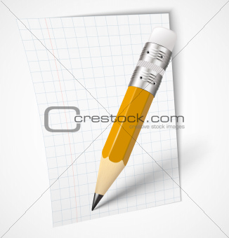 Realistic yellow pencil with paper