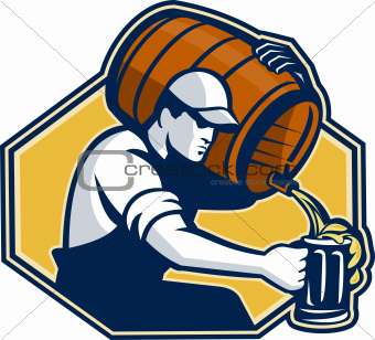 Bartender Worker Pouring Beer From Barrel To Mug
