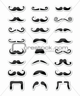 Moustache / mustache icons isolated set as labels