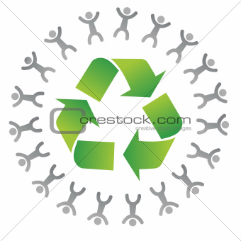people around a recycle sign