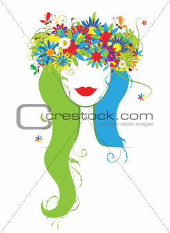 Woman head with floral wreath