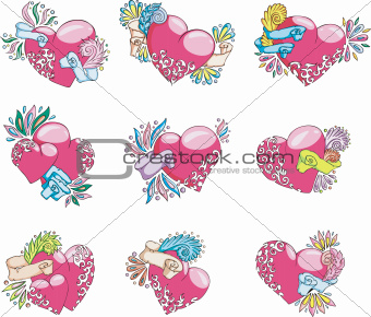 Set of stylized hearts