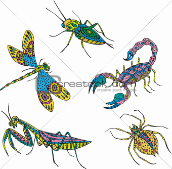 Stylized motley insects