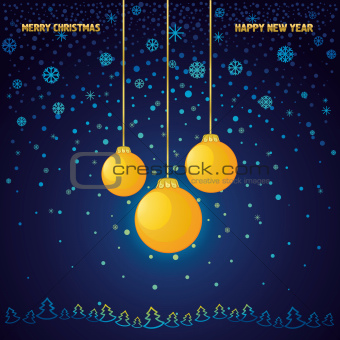 Blue Christmas background with a yellow glass ball