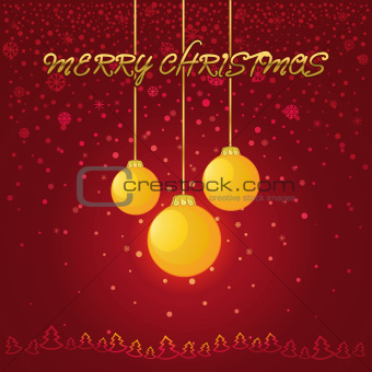 Red Christmas background with a yellow glass ball