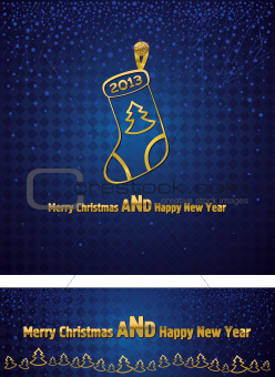 New Year and Christmas background with a gold Christmas sock