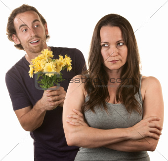 Skeptical Lady with Smiling Man