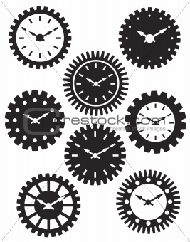 Clock Face in Gears Silhouette Illustration
