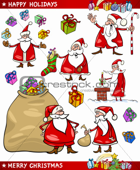 Cartoon Set of Santa Christmas Themes