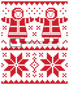 Christmas vector card - traditional knitted pattern illustration