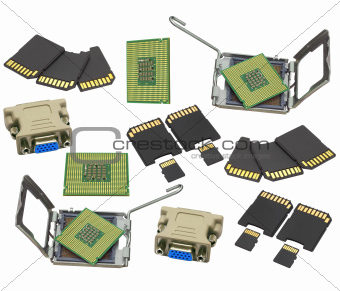 Set computer  processor, memory cards and computer ñonnector