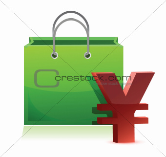shopping bag and yen symbol