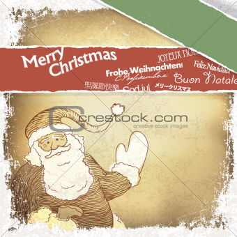 Retro Santa Claus greetings in different languages. Vector, EPS1