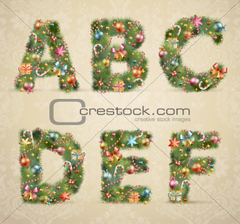Christmas tree font with baubles