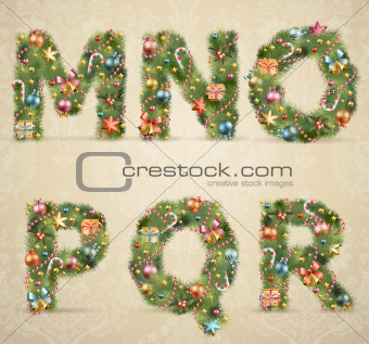 Christmas tree font with baubles