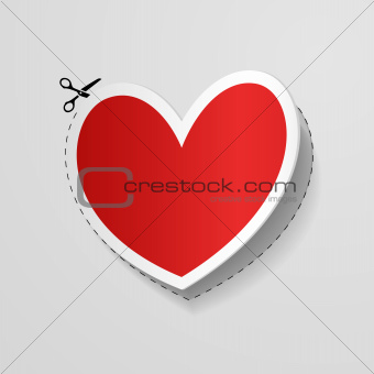 Valentine`s Day card with cut heart shaped sticker.