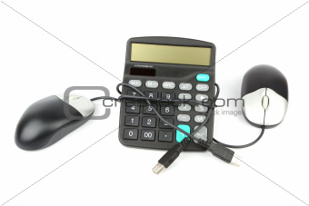 calculator and computer mouse