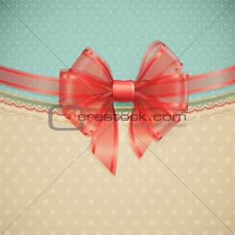 Red transparent bow on vintage background