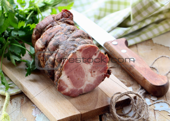 meatloaf pork on a wooden cutting board