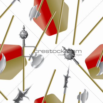 Weapon collection, medieval weapons, seamless wallpaper, vector 