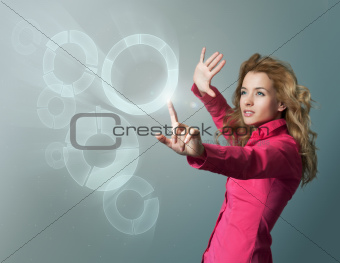 Woman in Pink Blouse Using Virtual Interface