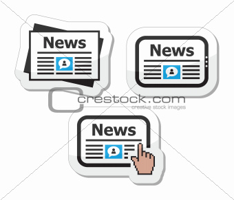 Newpaper, news on tablet icons set as labels