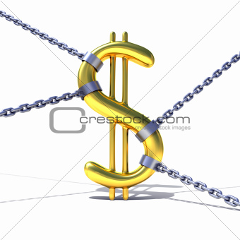Dollar sign tied by chains