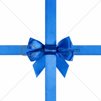 square composition with blue ribbons and a bow